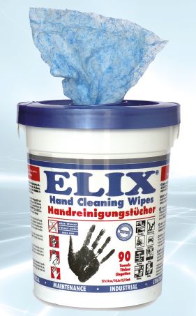 ELIX Feuchte Handreinigungstuecher im Spendereimer 90 Tuecher 27x31cm blau