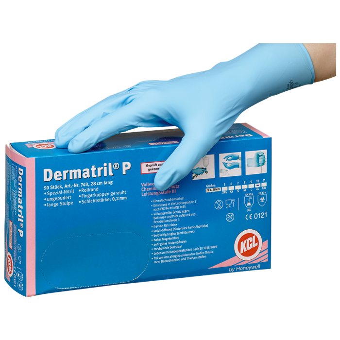 Einweghandschuhe KCL Dermatril ungepudert Dicke 020mm GrXXL blau