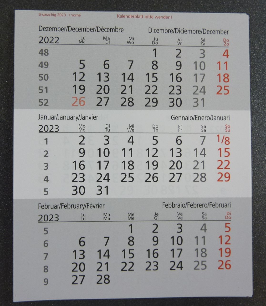 Kalendarium 20232024 zu DIBAG 3MonatsTischkalender